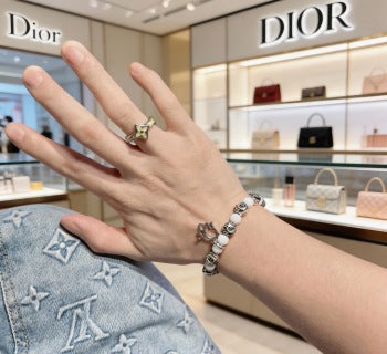 Dior Evelyne Pearl Bead CD Charm Bracelet