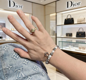 Dior Evelyne Pearl Bead CD Charm Bracelet
