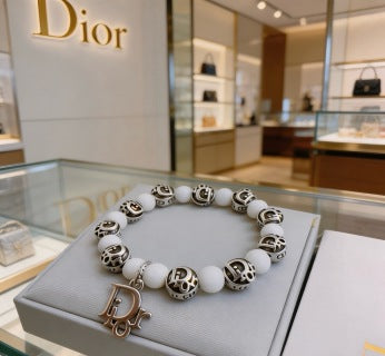 Dior Evelyne Pearl Bead CD Charm Bracelet