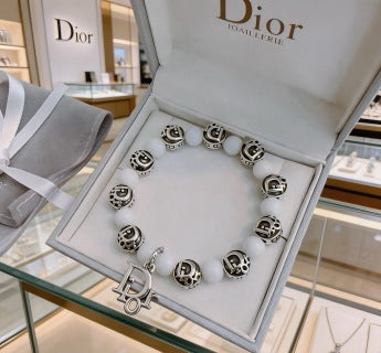 Dior Evelyne Pearl Bead CD Charm Bracelet