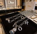 Dior Evelyne Silver CD Lock Charm Chain Necklace