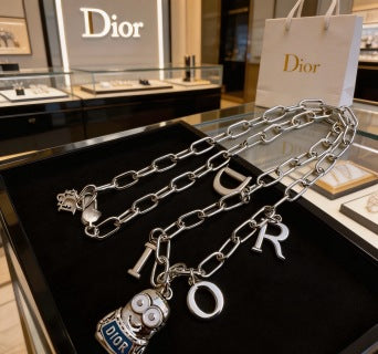 Dior Evelyne Silver CD Lock Charm Chain Necklace