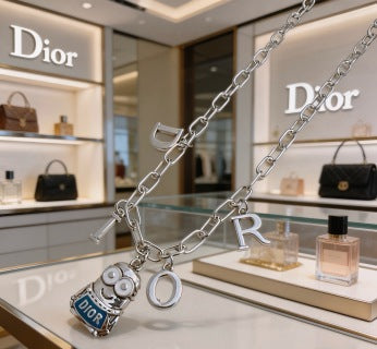 Dior Evelyne Silver CD Lock Charm Chain Necklace