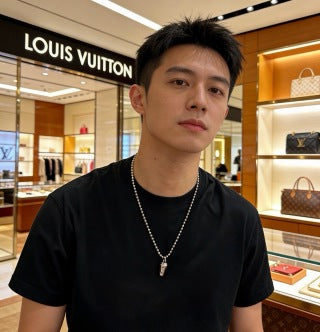 Louis Vuitton Silver Pearl Bead Pendant Necklace