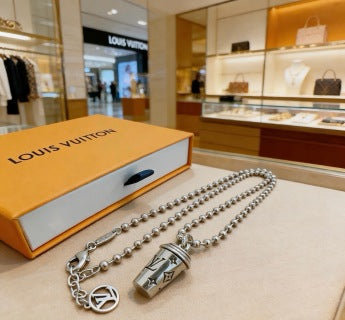 Louis Vuitton Silver Pearl Bead Pendant Necklace