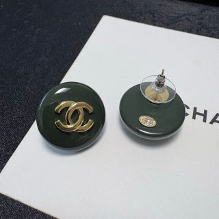 Chanel Emerald Enamel Signature CC Stud Earrings