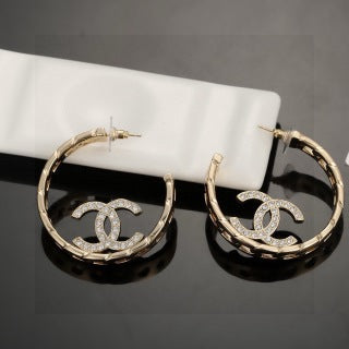 Chanel Elegant Crystal Double C Hoop Earrings