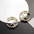 Chanel Elegant Crystal Double C Hoop Earrings