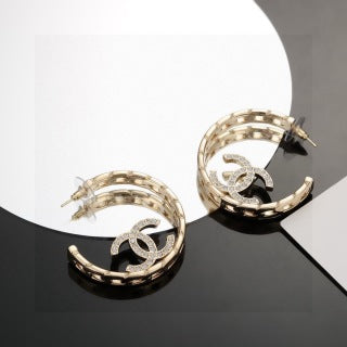 Chanel Elegant Crystal Double C Hoop Earrings