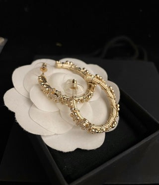 Chanel Vintage Crystal Link Hoop Earrings