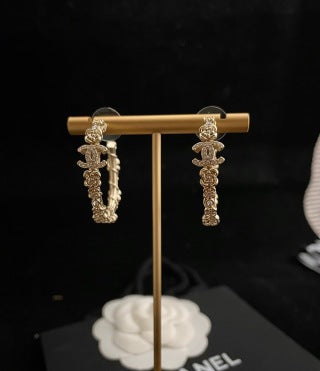 Chanel Vintage Crystal Link Hoop Earrings