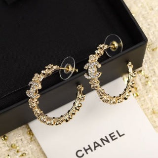 Chanel Vintage Crystal Link Hoop Earrings