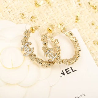 Chanel Vintage Crystal Link Hoop Earrings