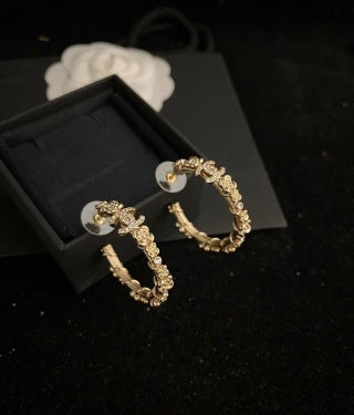 Chanel Vintage Crystal Link Hoop Earrings