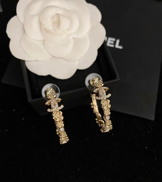 Chanel Vintage Crystal Link Hoop Earrings