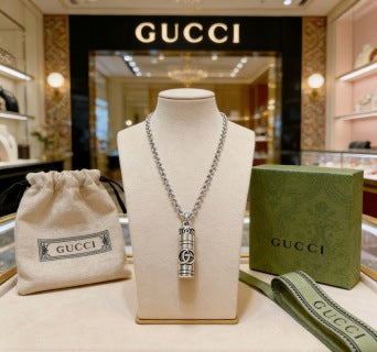 Gucci Engraved Cylinder Charm Chain Necklace