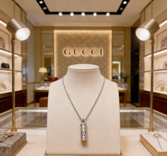 Gucci Engraved Cylinder Charm Chain Necklace