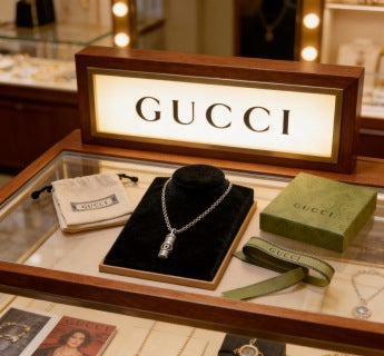 Gucci Engraved Cylinder Charm Chain Necklace