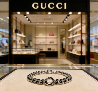 Gucci Interlocking G Black Enamel Link Bracelet