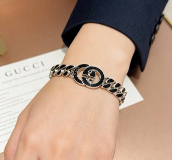 Gucci Interlocking G Black Enamel Link Bracelet