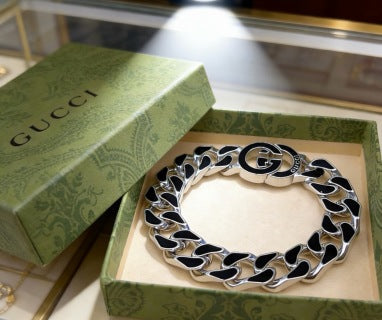 Gucci Interlocking G Black Enamel Link Bracelet
