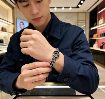 Gucci Interlocking G Black Enamel Link Bracelet