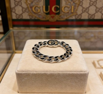 Gucci Interlocking G Black Enamel Link Bracelet