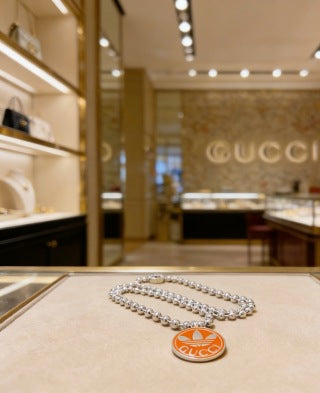 Gucci Interlocking G Round Enamel Medallion Necklace
