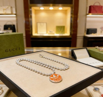 Gucci Interlocking G Round Enamel Medallion Necklace