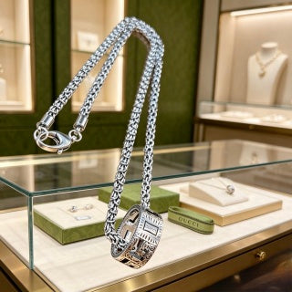 Gucci Engraved Horsebit Barrel Pendant Long Necklace