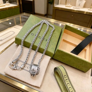 Gucci Engraved Horsebit Barrel Pendant Long Necklace