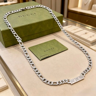 Gucci Engraved Logo Plate Cuban Chain Necklace