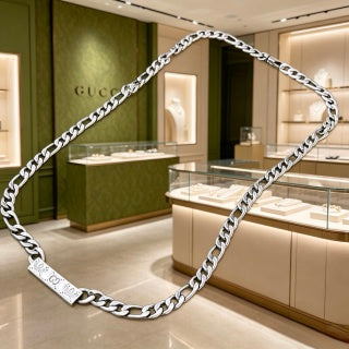 Gucci Engraved Logo Plate Cuban Chain Necklace