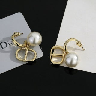 Dior Valentina Pearl CD Hoop Drop Stud Earrings
