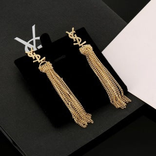 YSL Cassandre Fringe Chain Drop Earrings