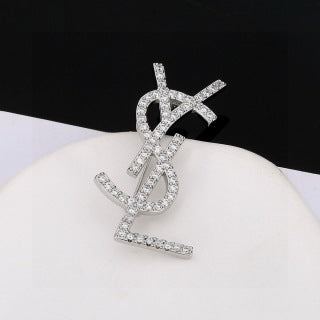 YSL Cassandre Crystal Monogram Brooch
