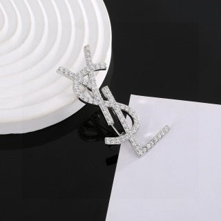 YSL Cassandre Crystal Monogram Brooch