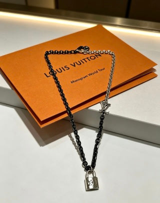Louis Vuitton Monogram Lock Pendant Chain Necklace