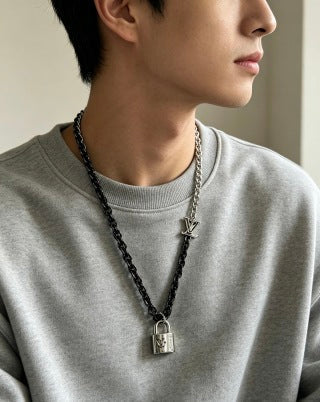 Louis Vuitton Monogram Lock Pendant Chain Necklace