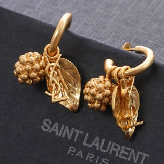 YSL Jardin Doré Berry Leaf Hoop Earrings