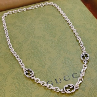Gucci Interlocking G Pavé Medallion Link Necklace