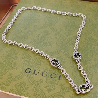Gucci Interlocking G Pavé Medallion Link Necklace