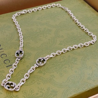Gucci Interlocking G Pavé Medallion Link Necklace