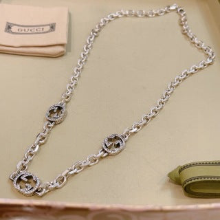 Gucci Interlocking G Pavé Medallion Link Necklace