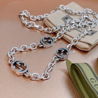 Gucci Interlocking G Pavé Medallion Link Necklace