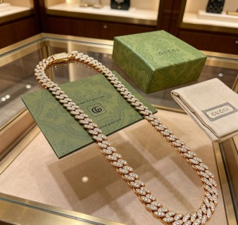 Gucci Crystal Pavé Link Chain Statement Necklace