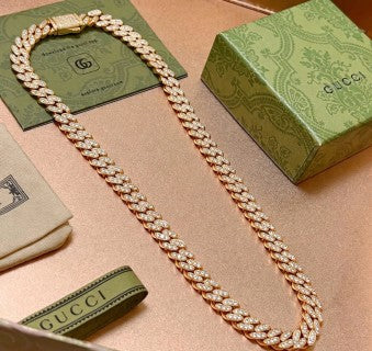 Gucci Crystal Pavé Link Chain Statement Necklace