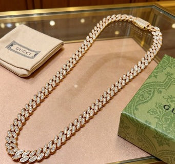 Gucci Crystal Pavé Link Chain Statement Necklace