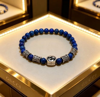 Gucci Lapis Bead Interlocking G Bracelet