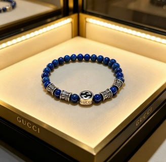 Gucci Lapis Bead Interlocking G Bracelet